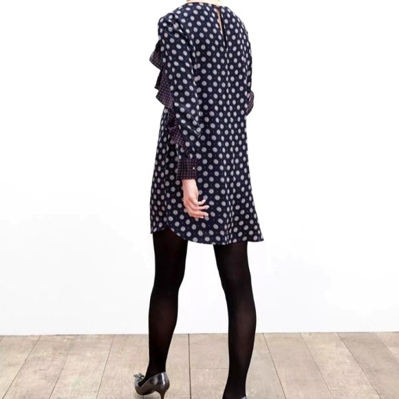 Banana Republic 100% Silk Navy Foulard Ruffle Mini Dress Women’s 0P Petite NWOT - Picture 4 of 17